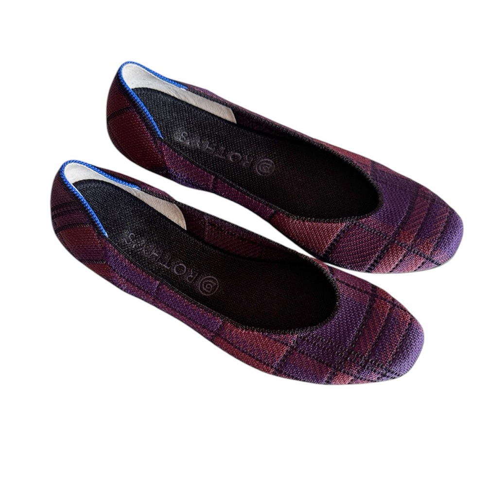 Rothy's Purple and Burgundy Plaid Knit Flats